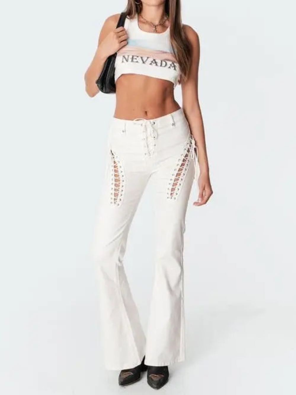 Engine High Waisted Lace Up Flares